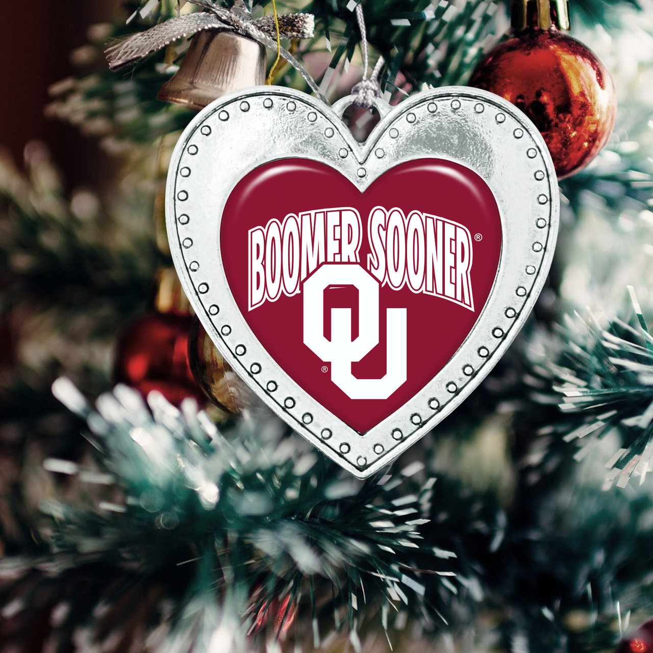 Oklahoma Sooners Christmas Heart Ornament