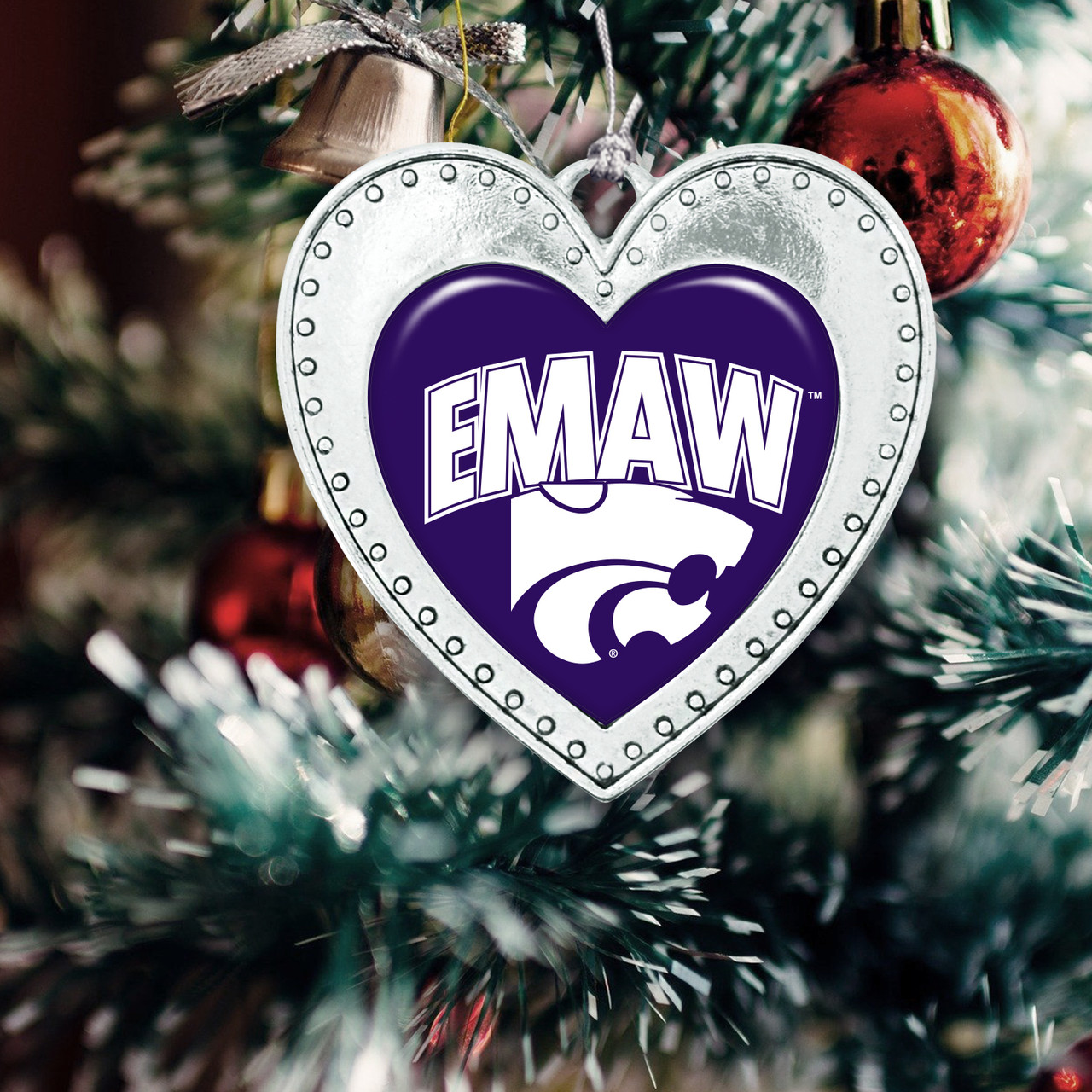 Kansas State Wildcats Christmas Heart Ornament