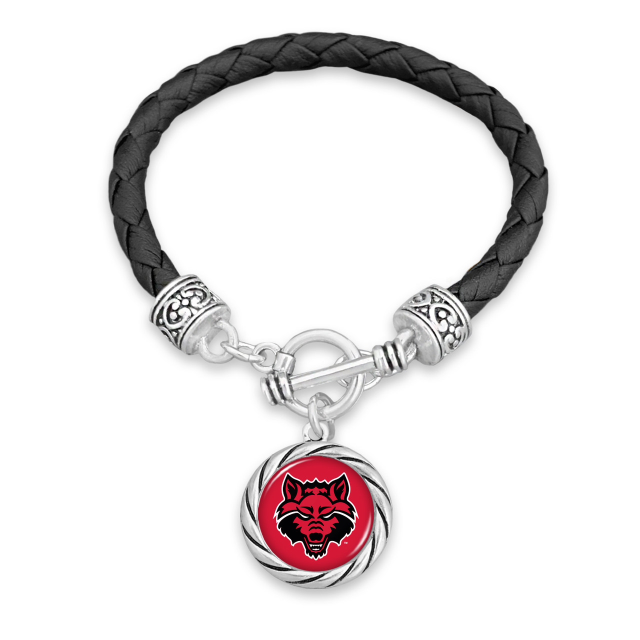 Arkansas State Red Wolves Bracelet- Black Leather Toggle