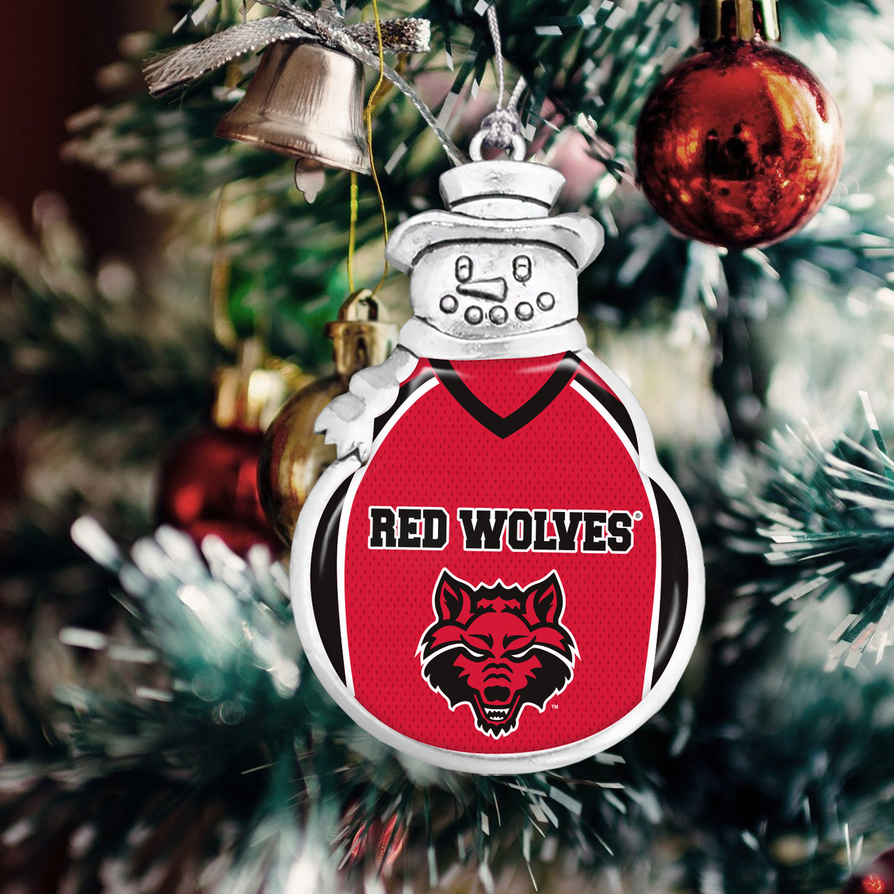 Arkansas State Red Wolves Christmas Ornament- Snowman with Football Jersey