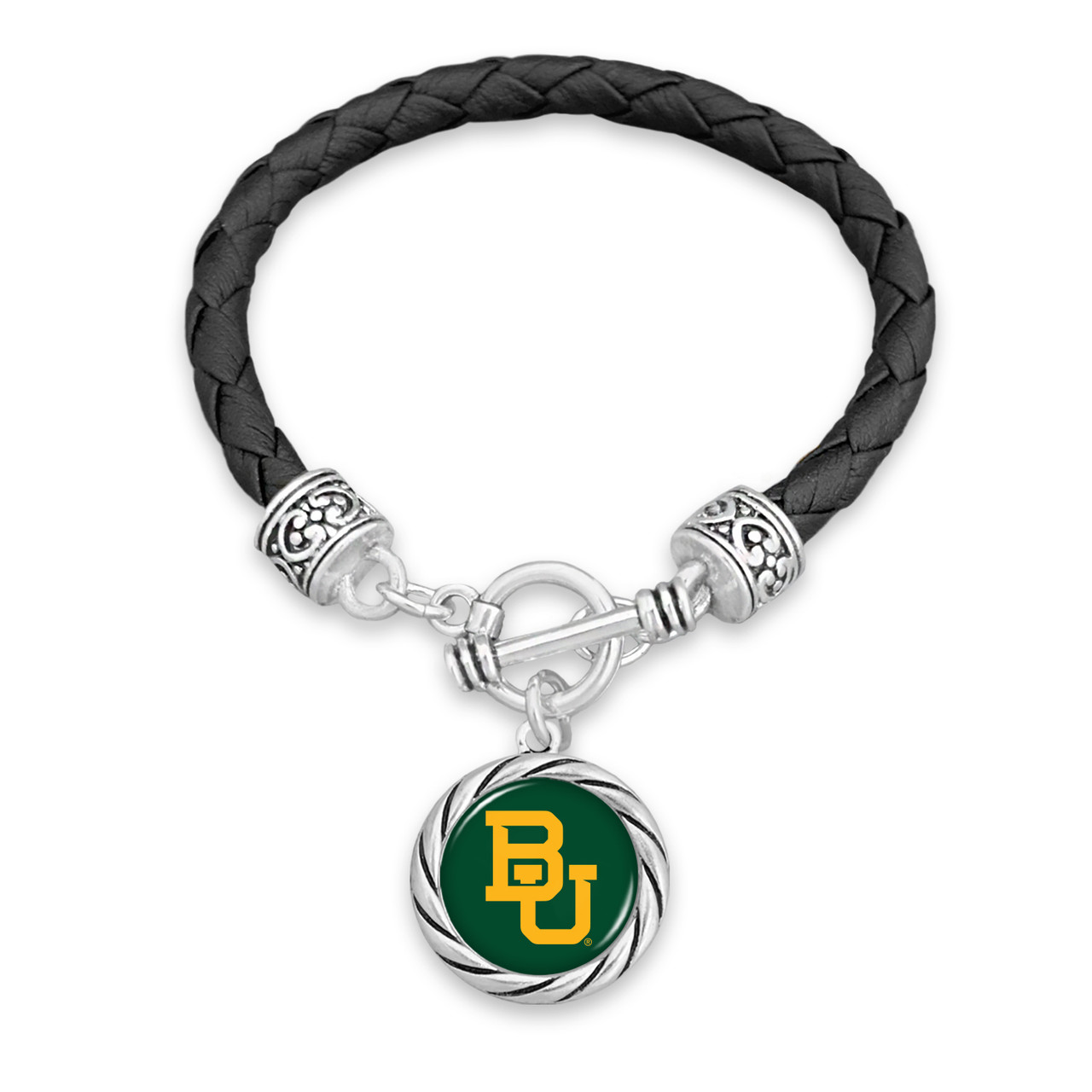 Baylor Bears Bracelet- Black Leather Toggle