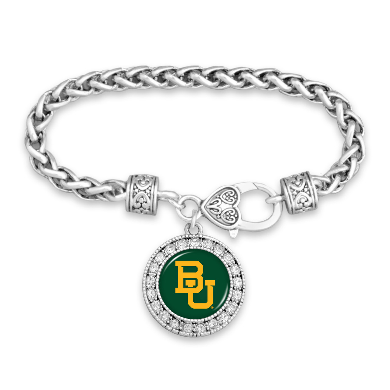 Baylor Bears Round Crystal Braided Clasp Bracelet