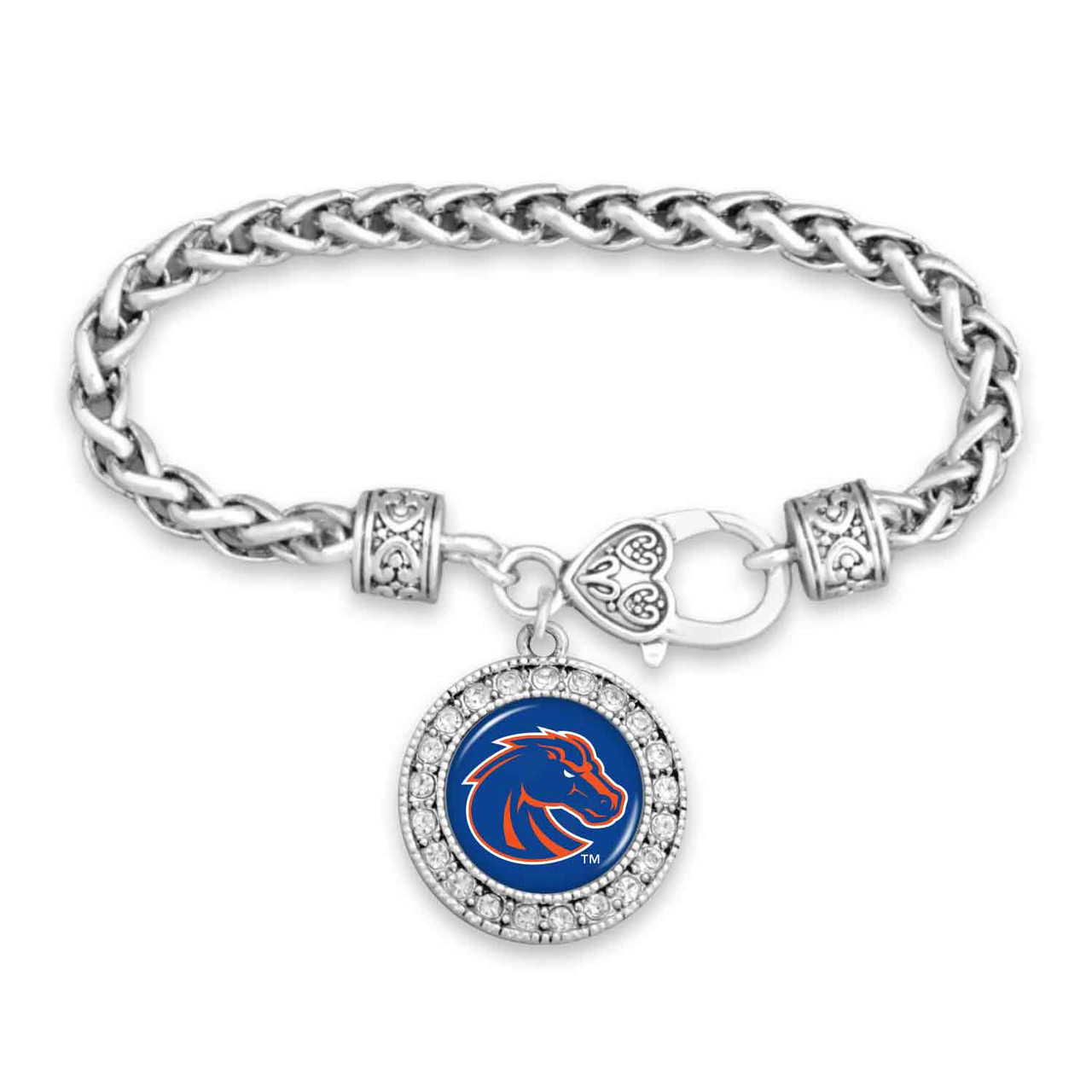 Boise State Broncos Round Crystal Braided Clasp Bracelet