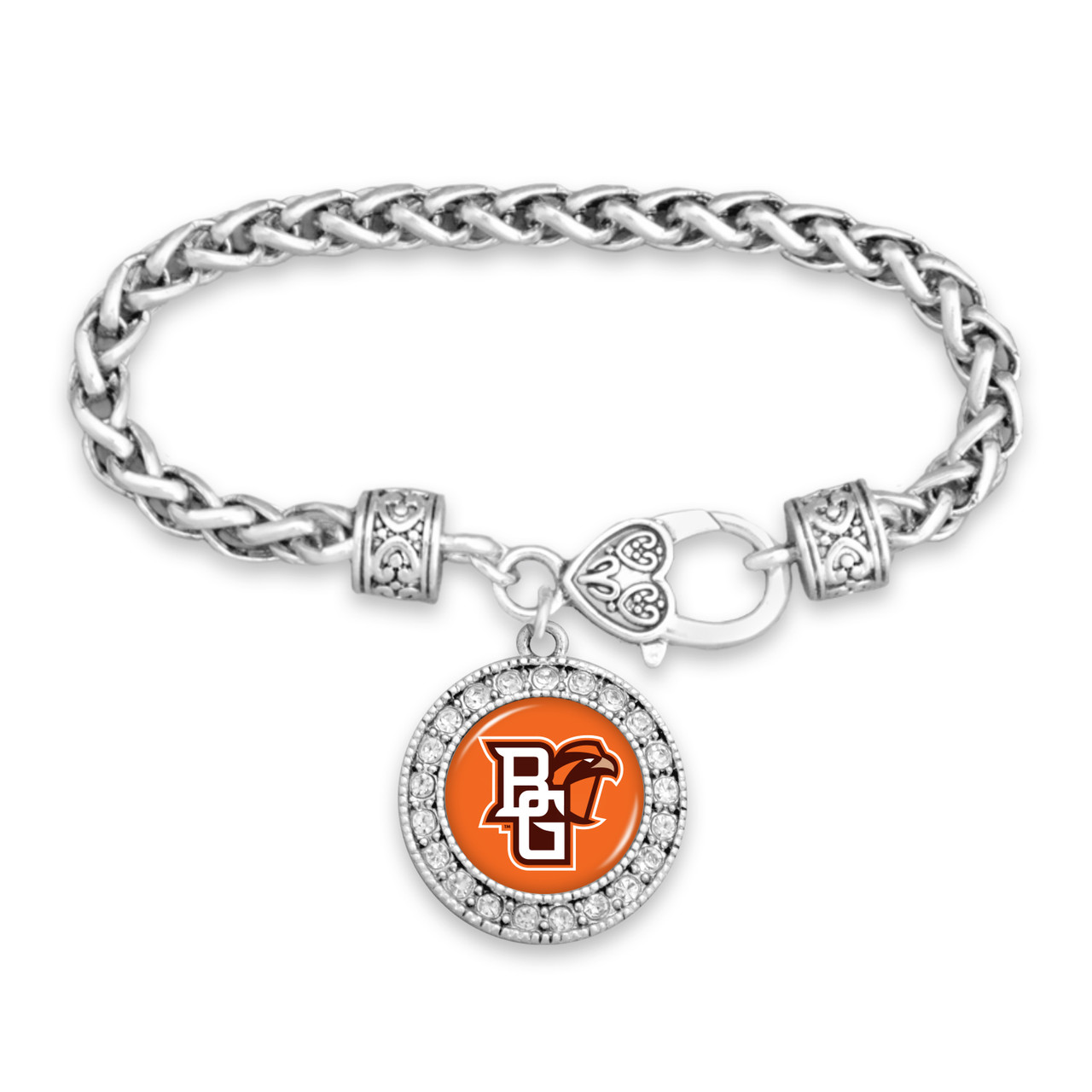 Bowling Green State Falcons Round Crystal Braided Clasp Bracelet