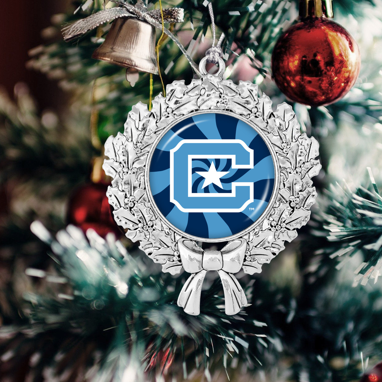 Citadel Bulldogs Christmas Ornament- Peppermint Wreath with Team Logo