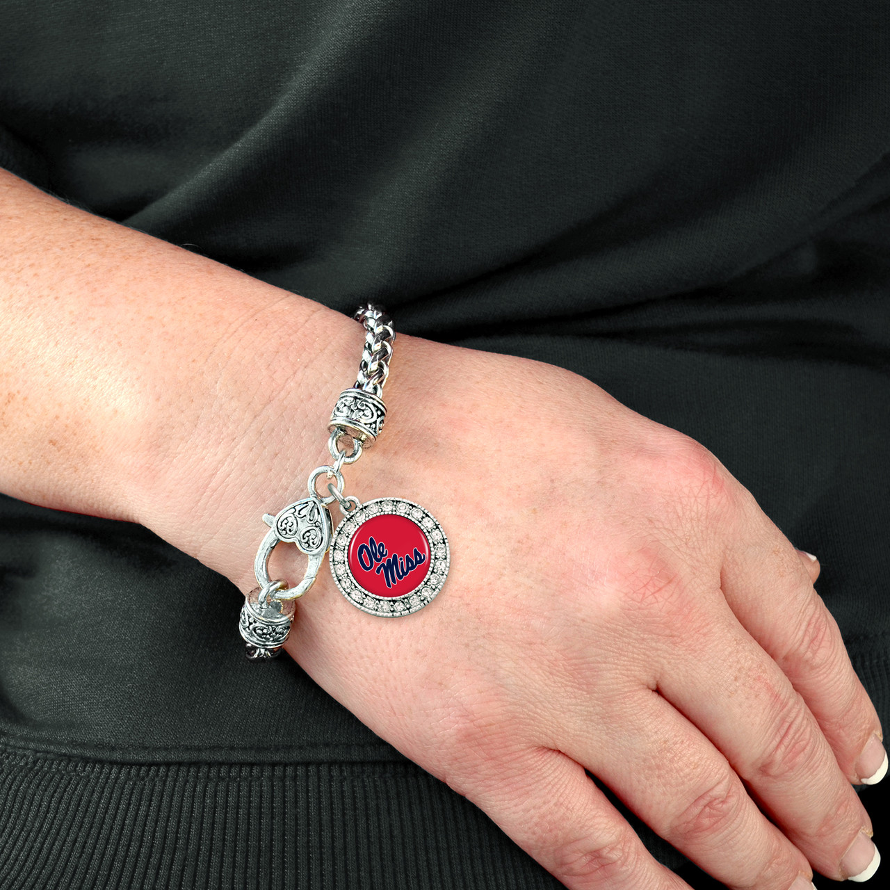 Ole Miss Rebels Round Crystal Braided Clasp Bracelet