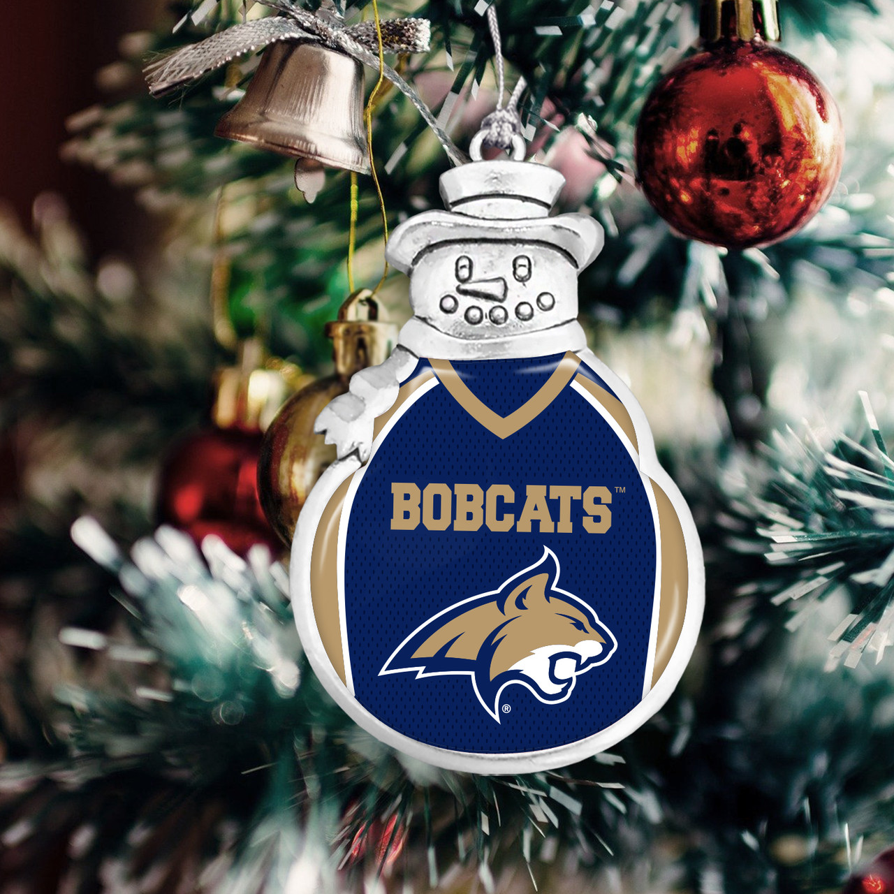 Montana State Bobcats Christmas Ornament- Snowman with Football Jersey