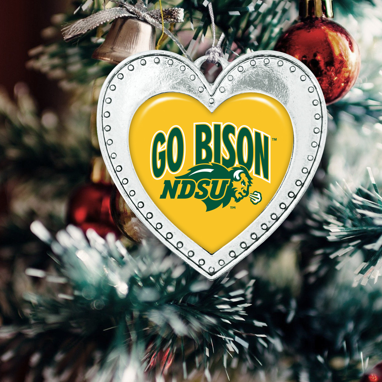 North Dakota State Bison Christmas Heart Ornament