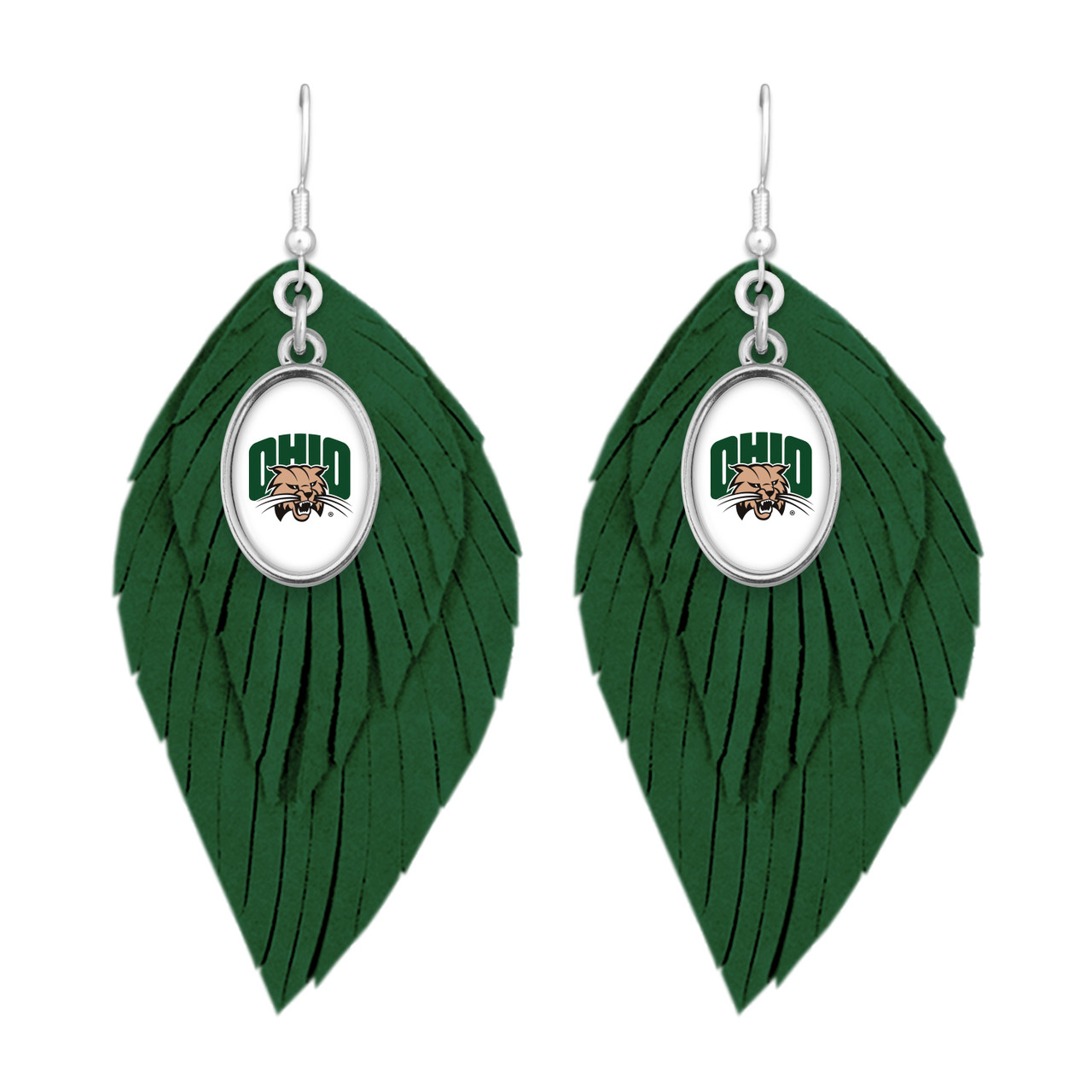 Ohio Bobcats Earrings- Boho with Silver Logo Charm