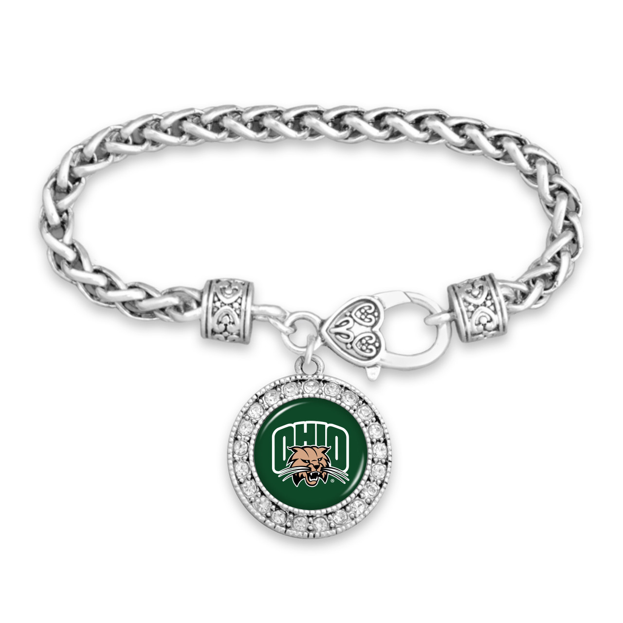 Ohio Bobcats Round Crystal Braided Clasp Bracelet