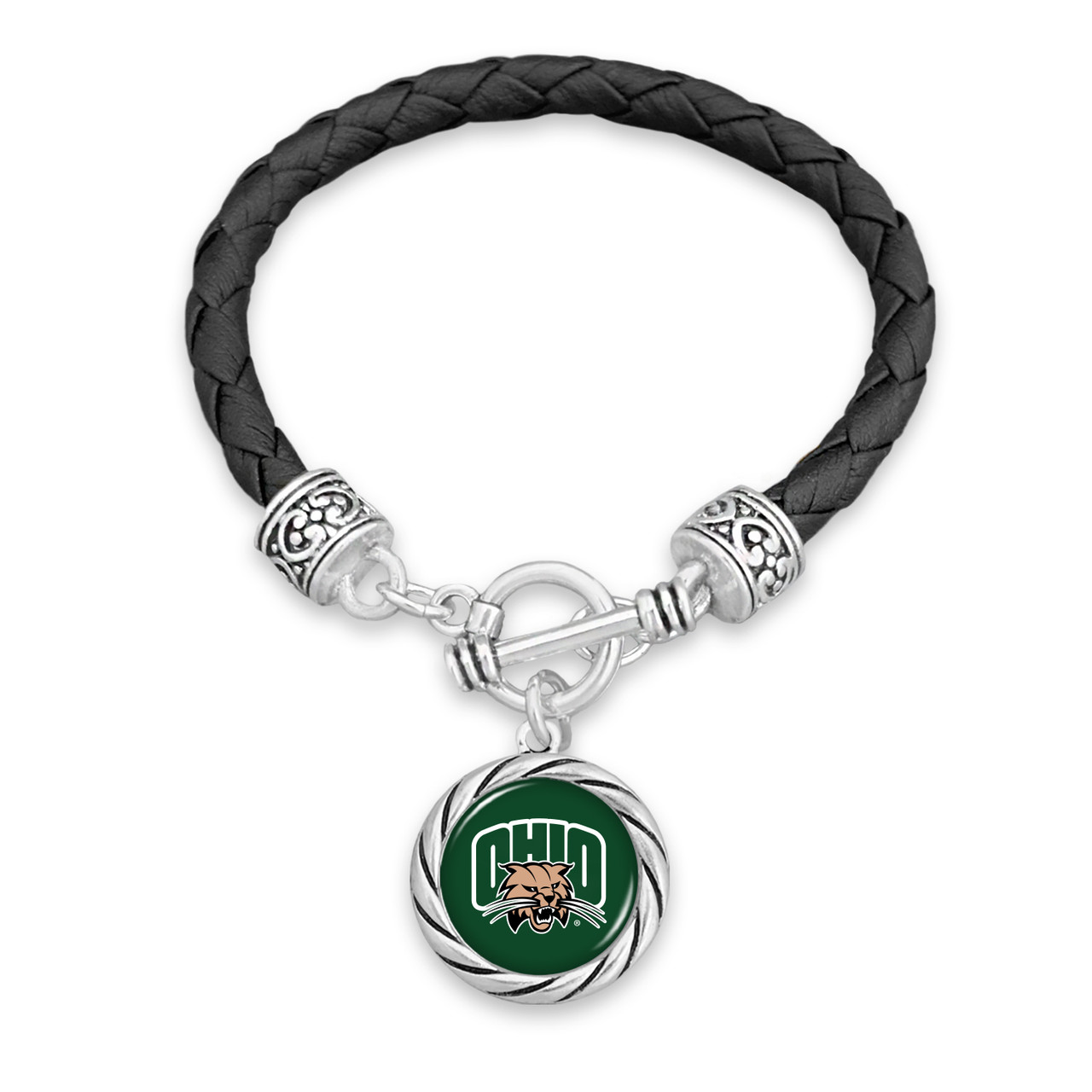 Ohio Bobcats Bracelet- Black Leather Toggle