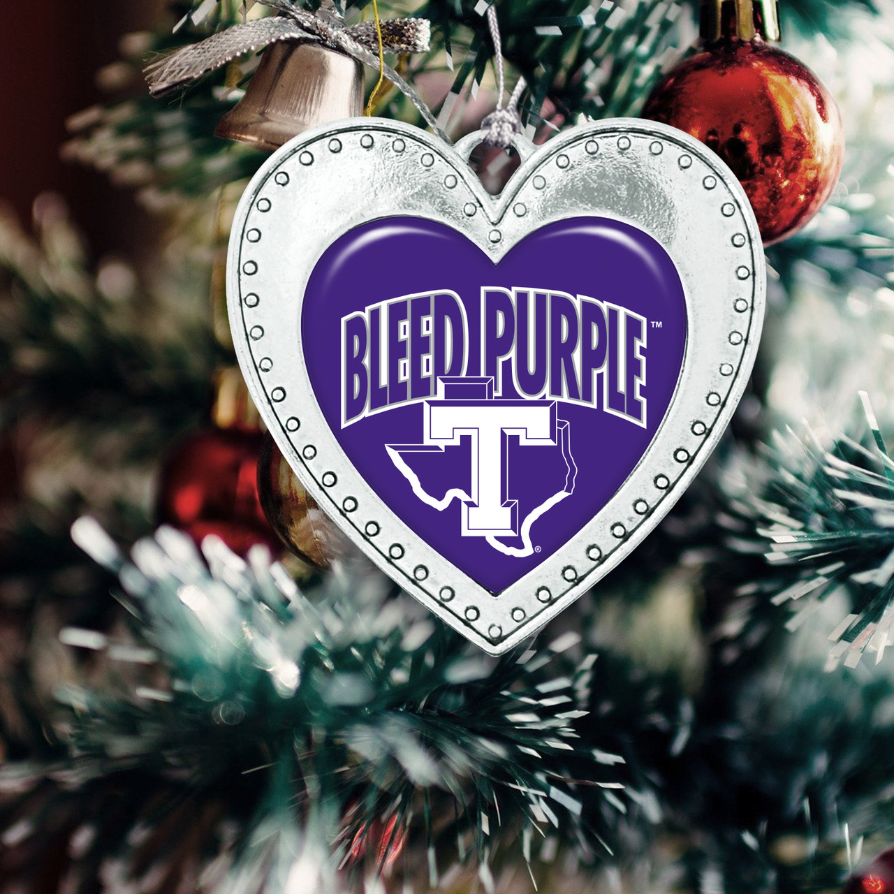 Tarleton State Texans Christmas Heart Ornament