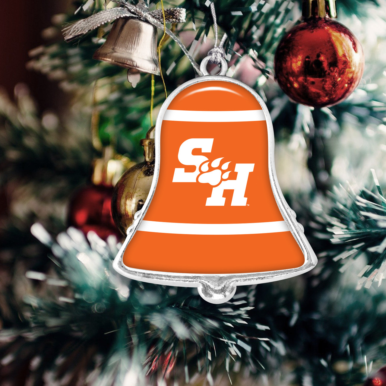 Sam Houston State Bearkats Christmas Ornament- Bell with Team Logo Stripes