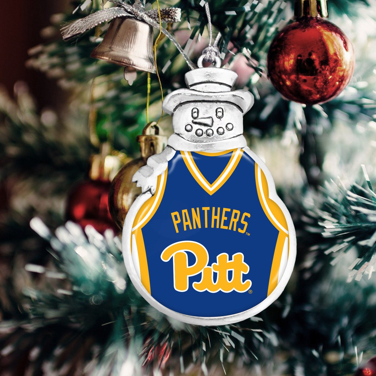 Pittsburgh Panthers Christmas Ornament- Snowman with Basketball Jersey