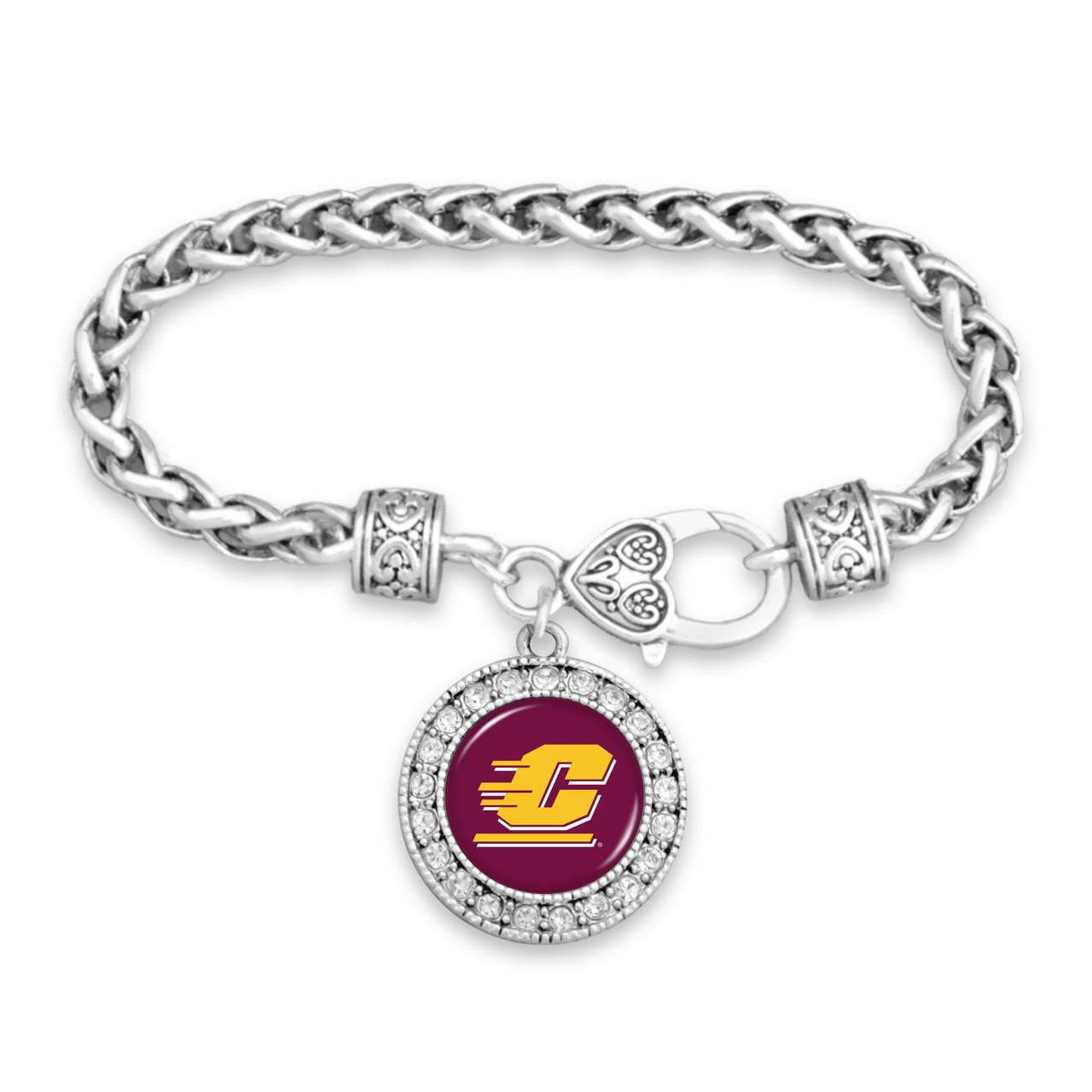 Central Michigan Chippewas Round Crystal Braided Clasp Bracelet