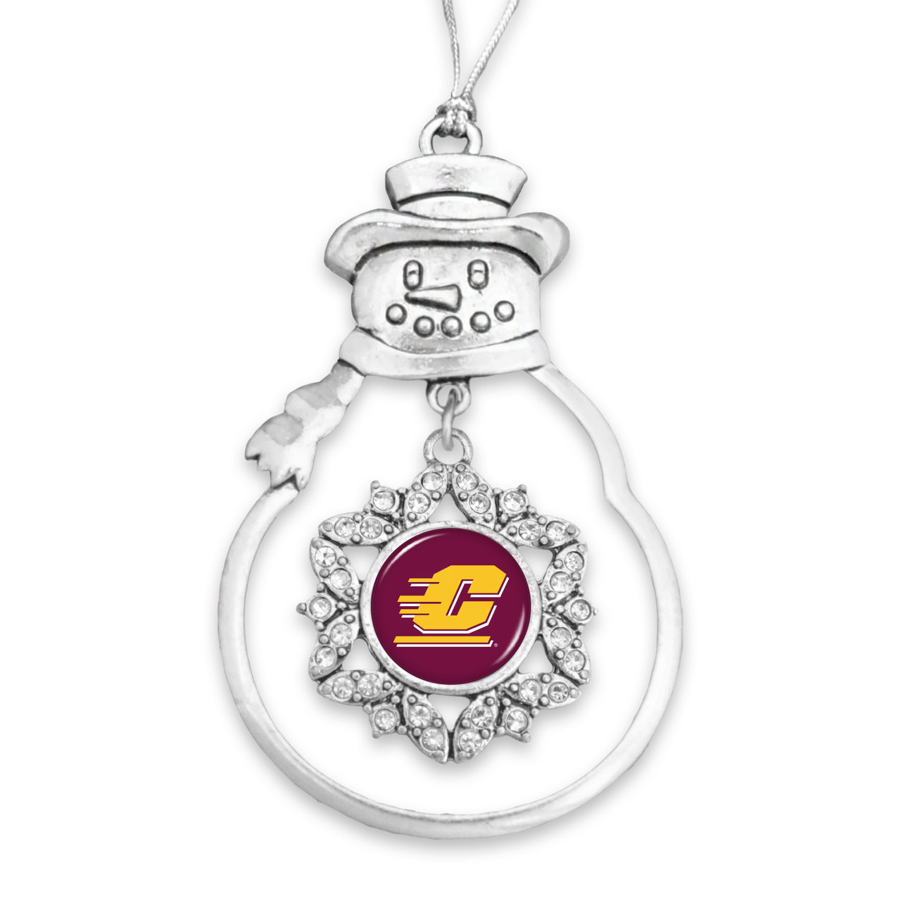 Central Michigan Chippewas Christmas Ornament- Snowman with Hanging Charm