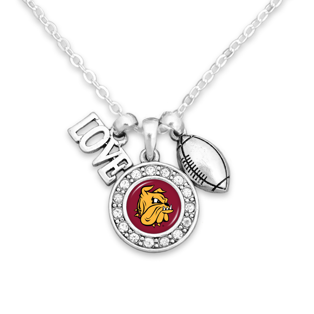 Minnesota Duluth Bulldogs Necklace- Football, Love and Logo