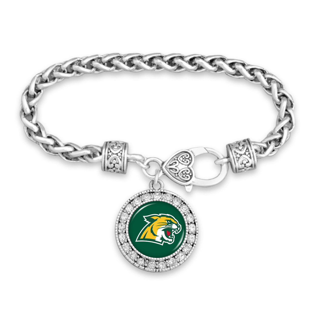 Northern Michigan Wildcats Round Crystal Braided Clasp Bracelet