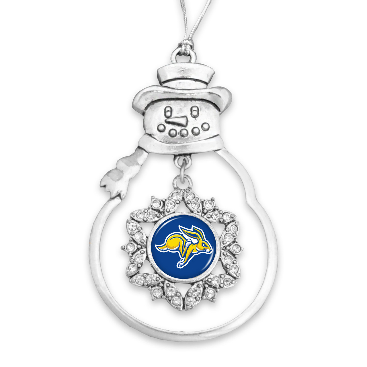 South Dakota State Jackrabbits Christmas Ornament- Snowman with Hanging Charm