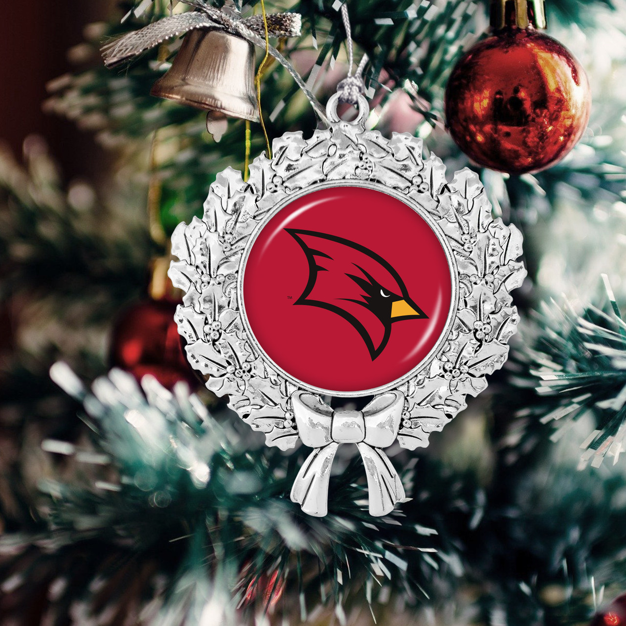Saginaw Valley State Cardinals Christmas Ornament- Wreath with Team Logo