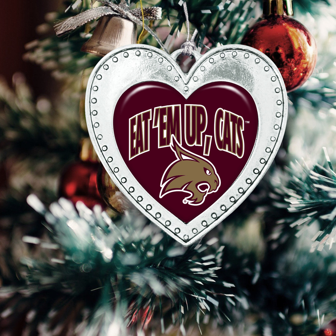 Texas State Bobcats Christmas Heart Ornament