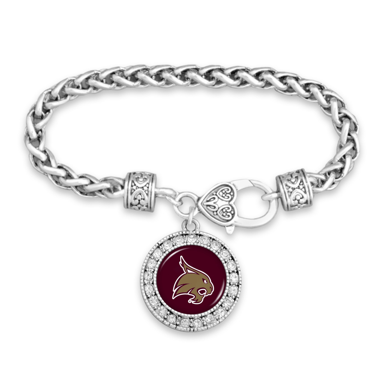 Texas State Bobcats Round Crystal Braided Clasp Bracelet