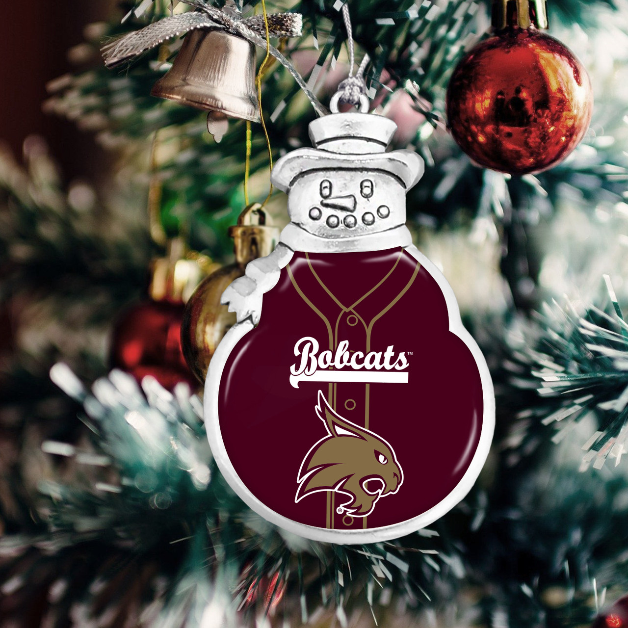 Texas State Bobcats Christmas Ornament- Snowman with Baseball Jersey