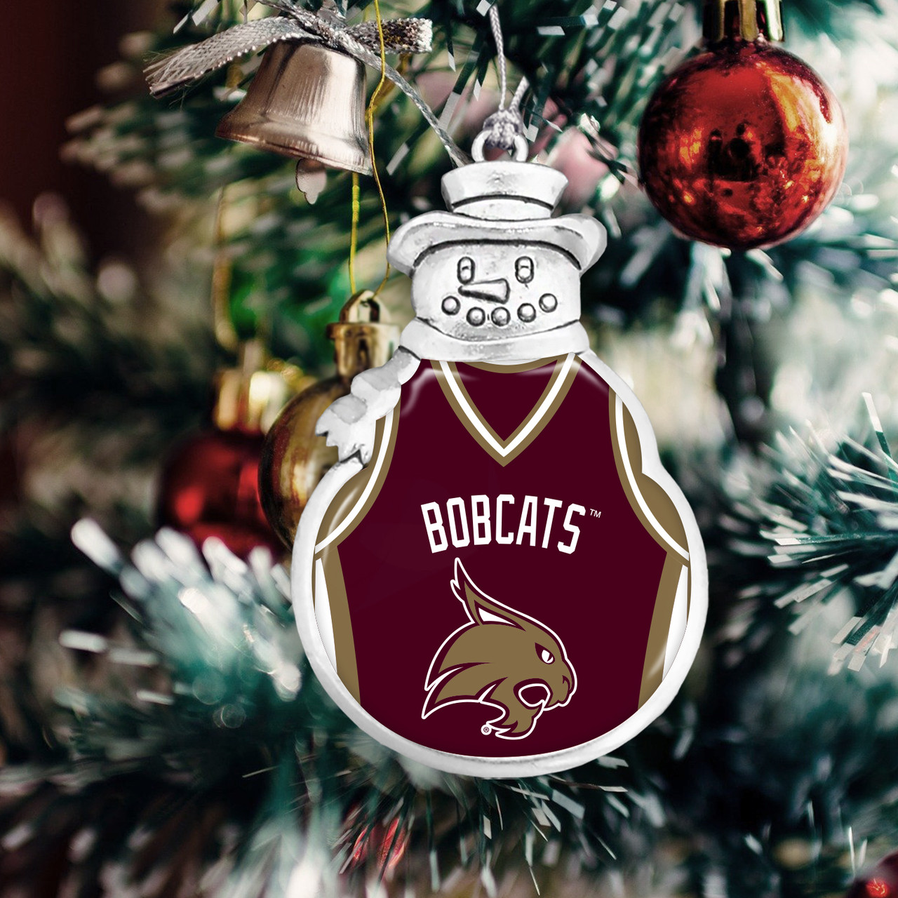 Texas State Bobcats Christmas Ornament- Snowman with Basketball Jersey