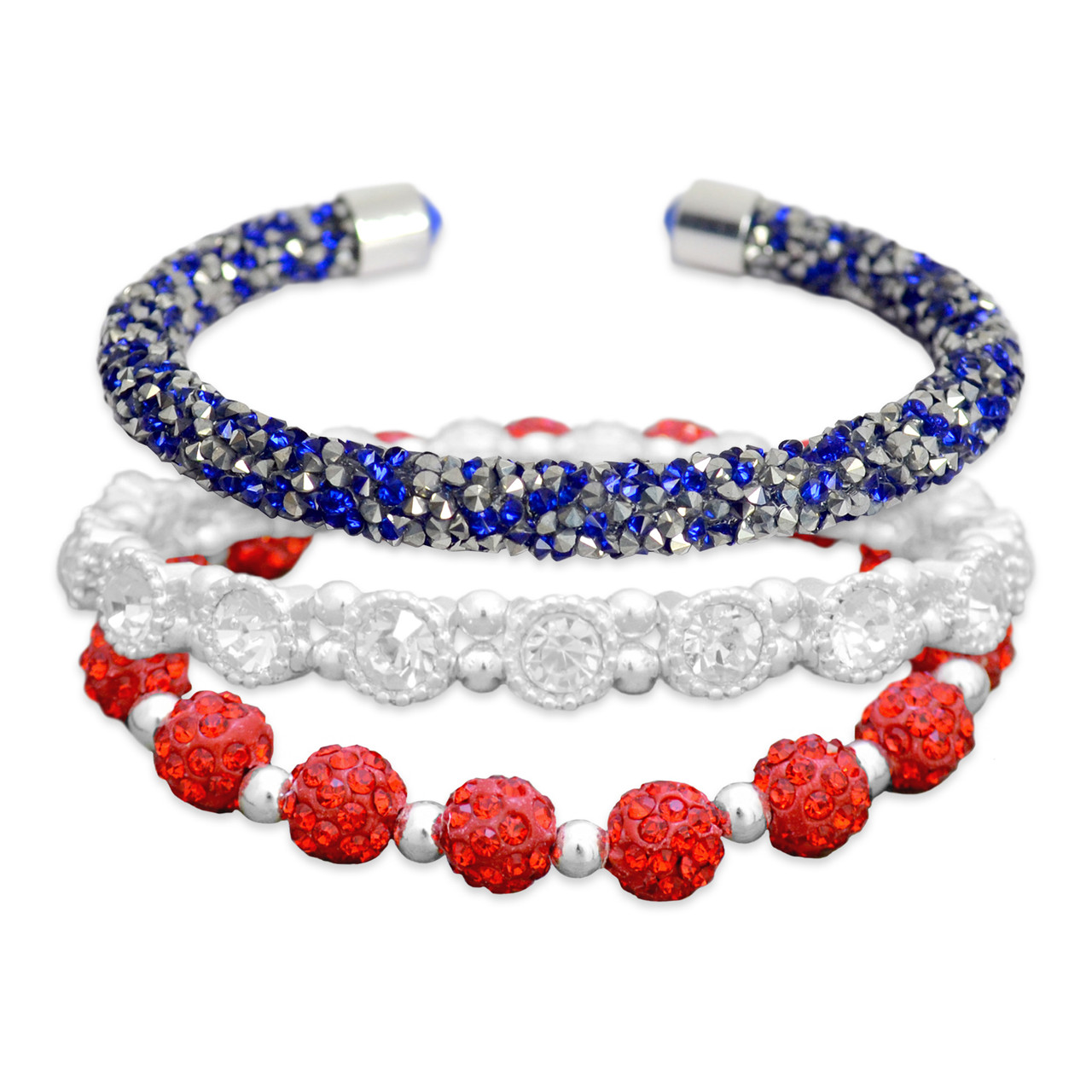 Blue Crystal Cuff Patriotic Bracelet Stack