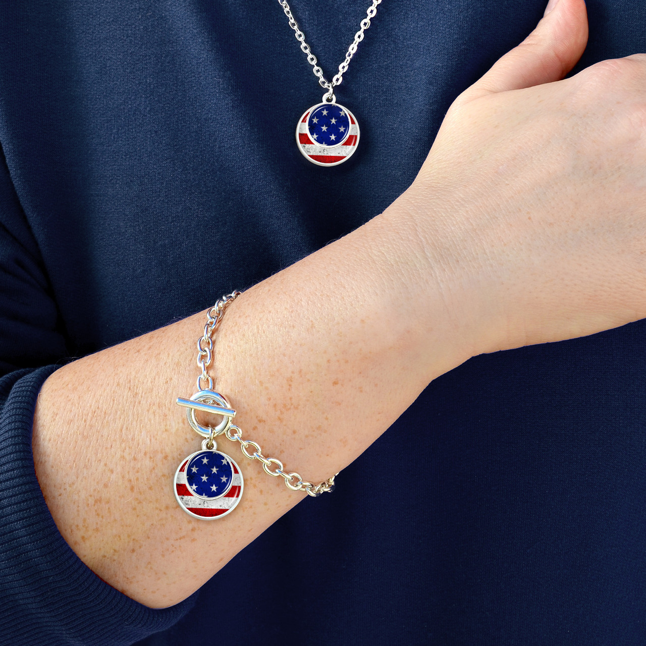 American Flag Stacked Disk Necklace