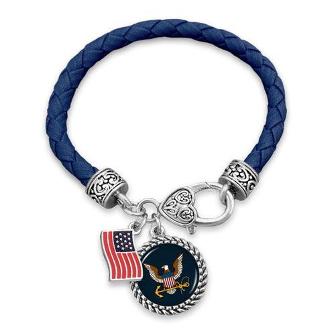 U.S. Navy® Leather Bracelet with Flag Accent - Navy