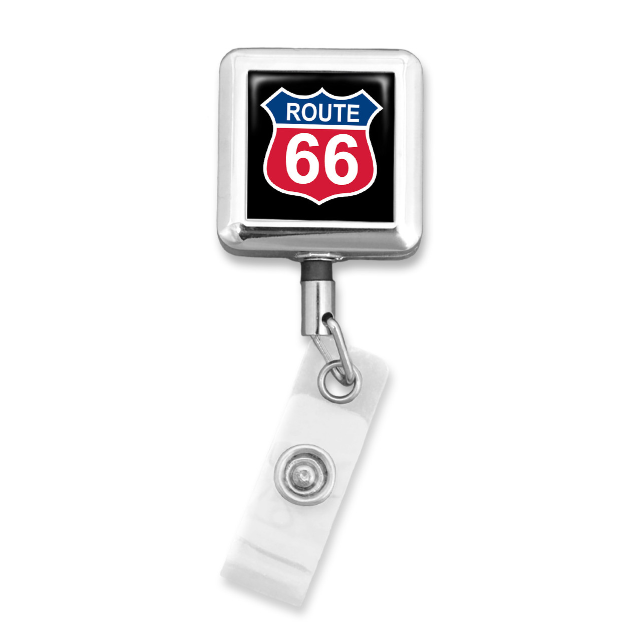 Route 66 Square Badge Reel - Belt Clip