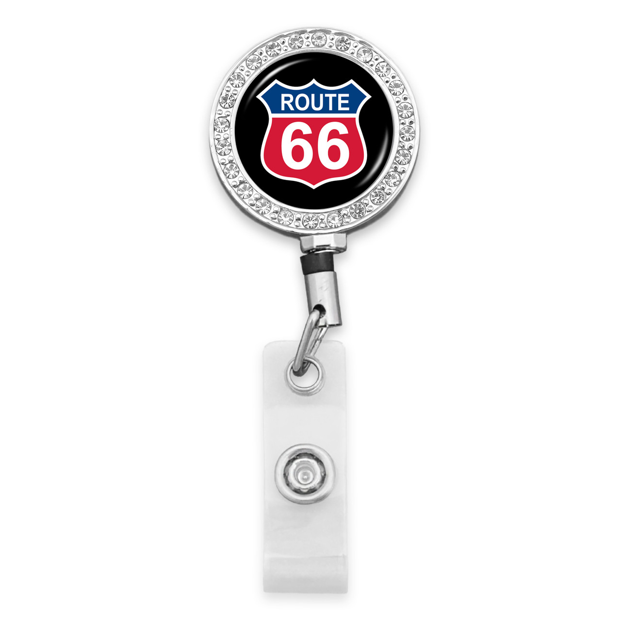 Route 66 Crystal Round Badge Reel - Belt Clip