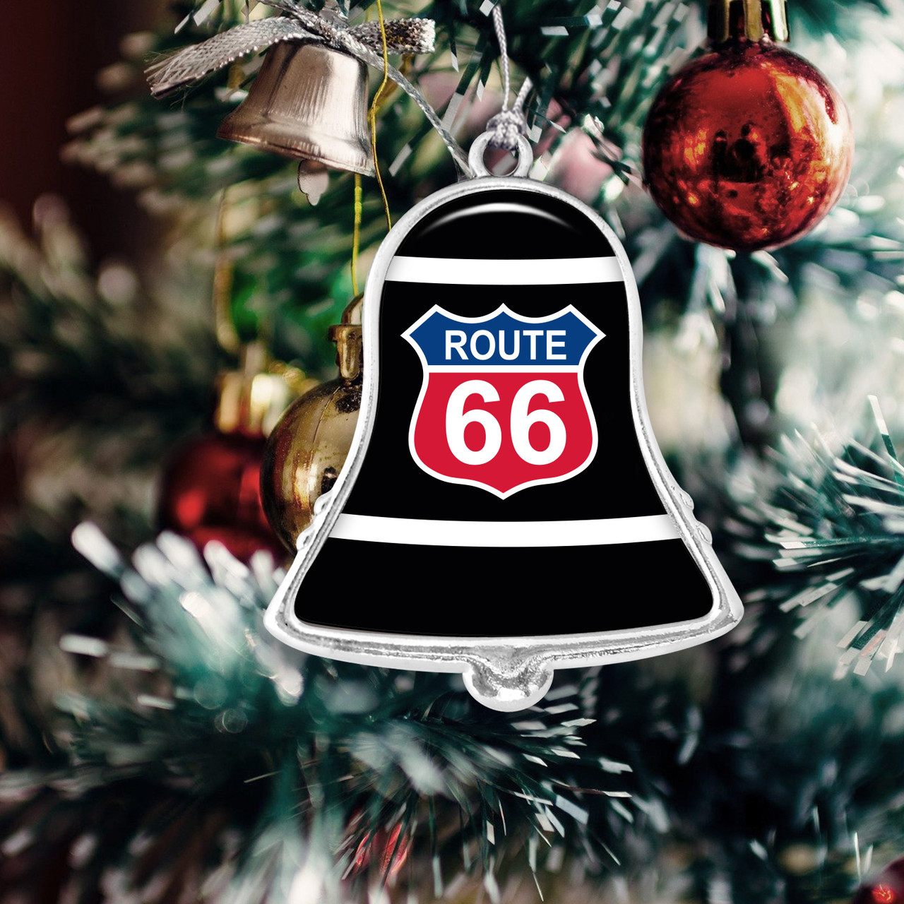 Route 66 Bell with Stripes Ornament