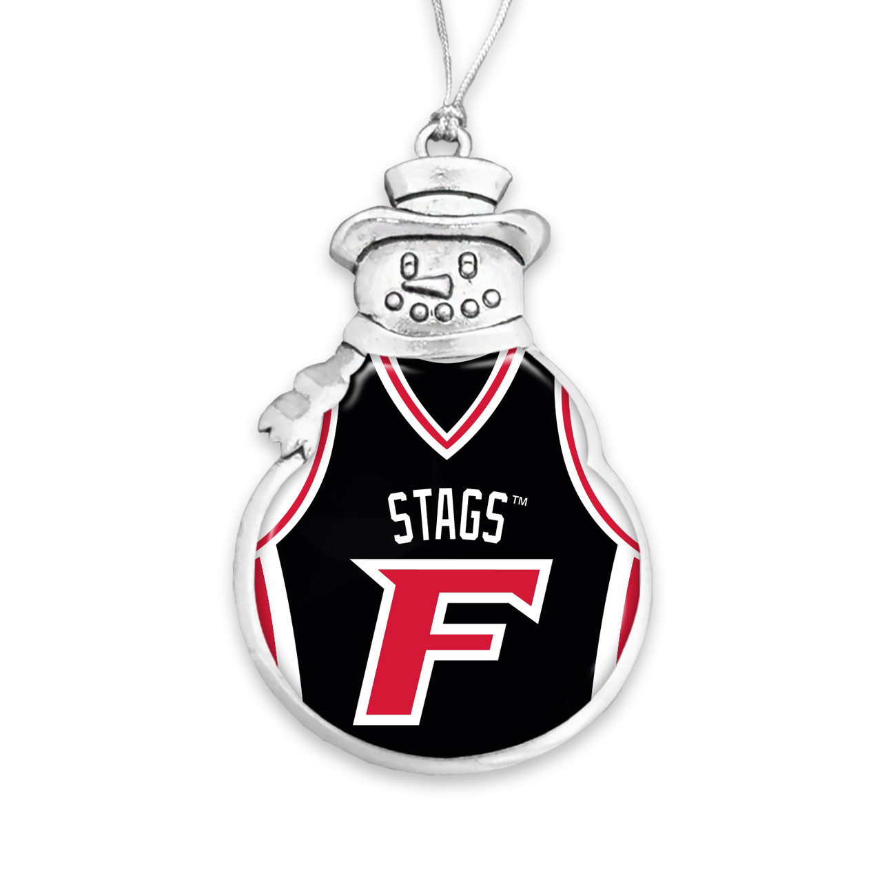 Fairfield Stags Christmas Ornament- Snowman with Basketball Jersey