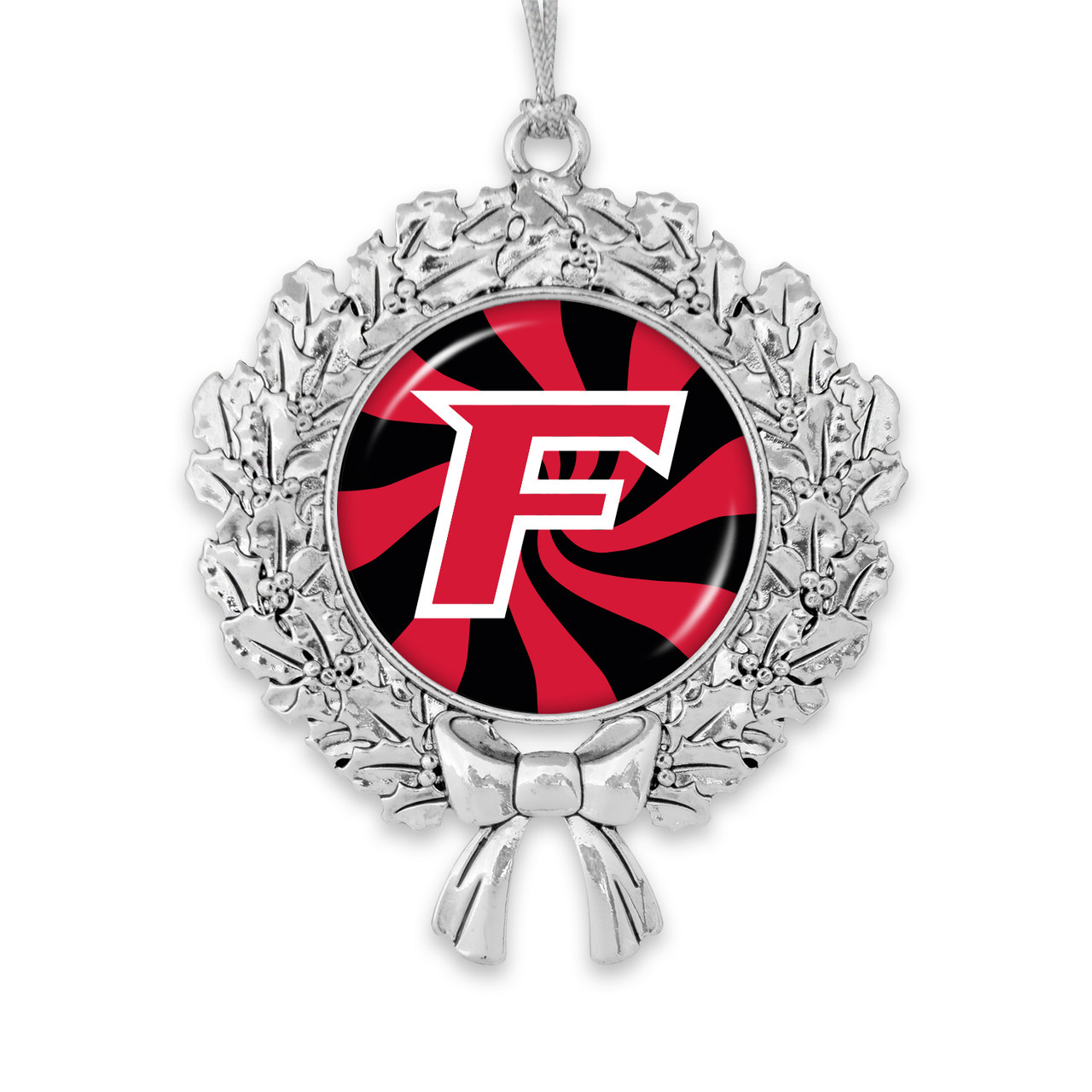 Fairfield Stags Christmas Ornament- Peppermint Wreath with Team Logo