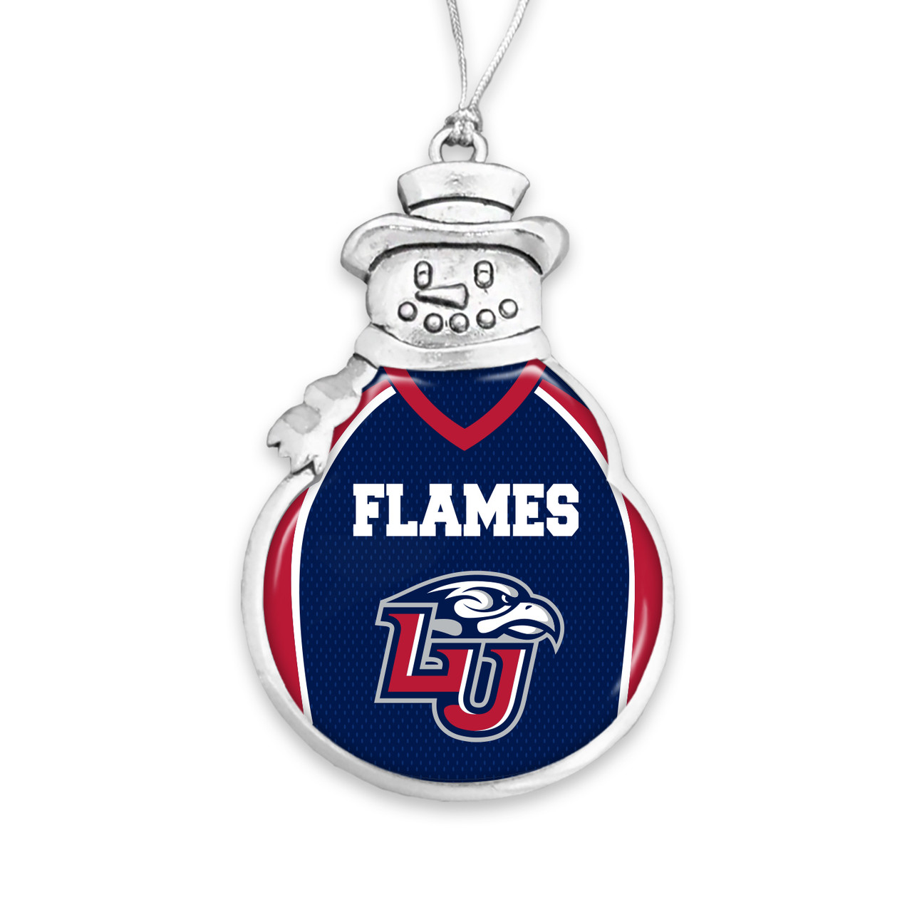 Liberty Flames Christmas Ornament- Snowman with Football Jersey