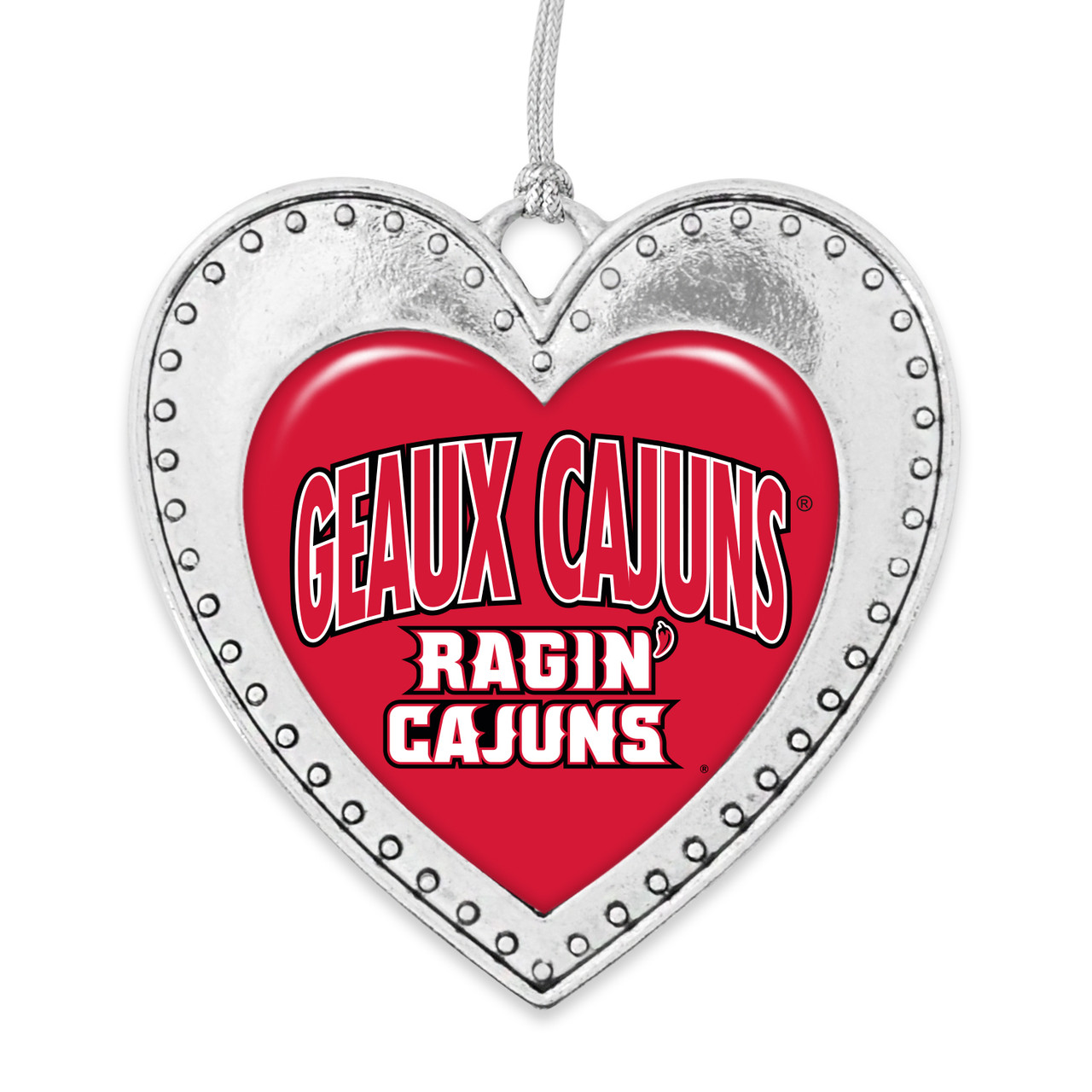 Louisiana Lafayette Ragin' Cajuns Christmas Heart Ornament