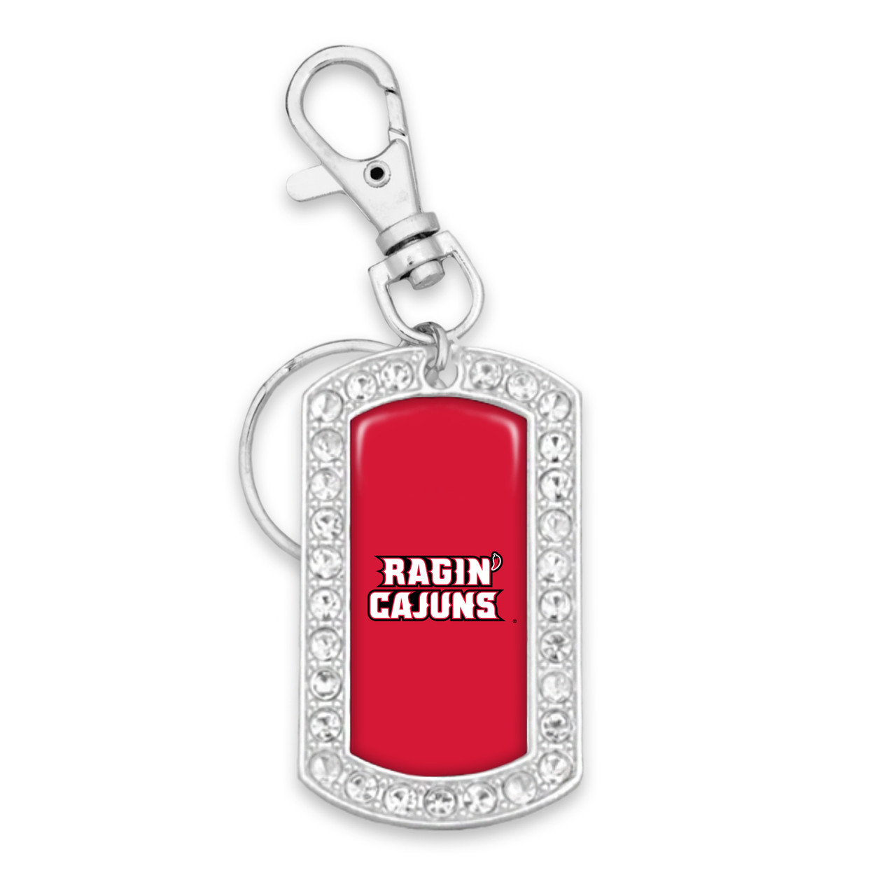 Louisiana Lafayette Ragin' Cajuns Key Chain- Crystal Dogtag