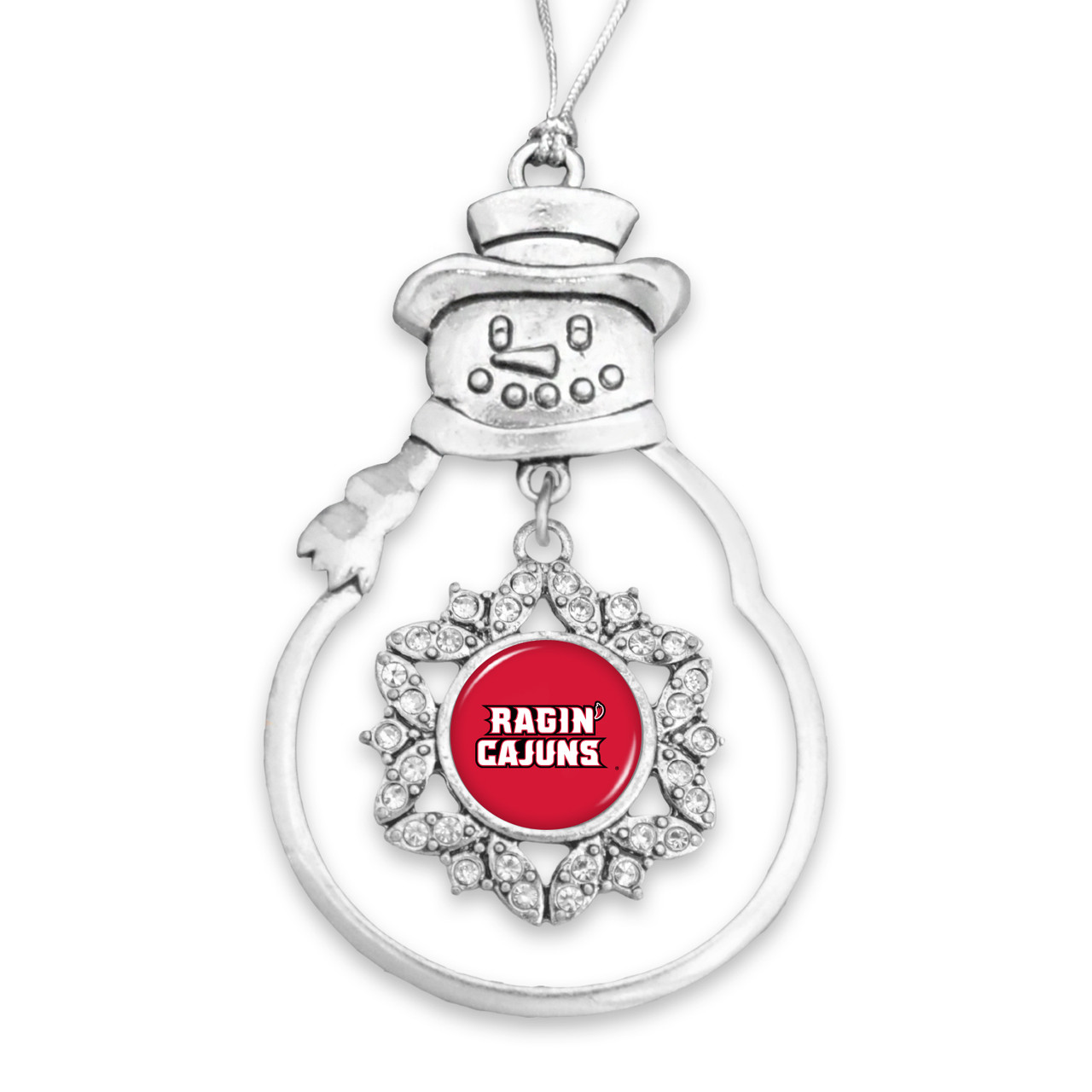 Louisiana Lafayette Ragin' Cajuns Christmas Ornament- Snowman with Hanging Charm