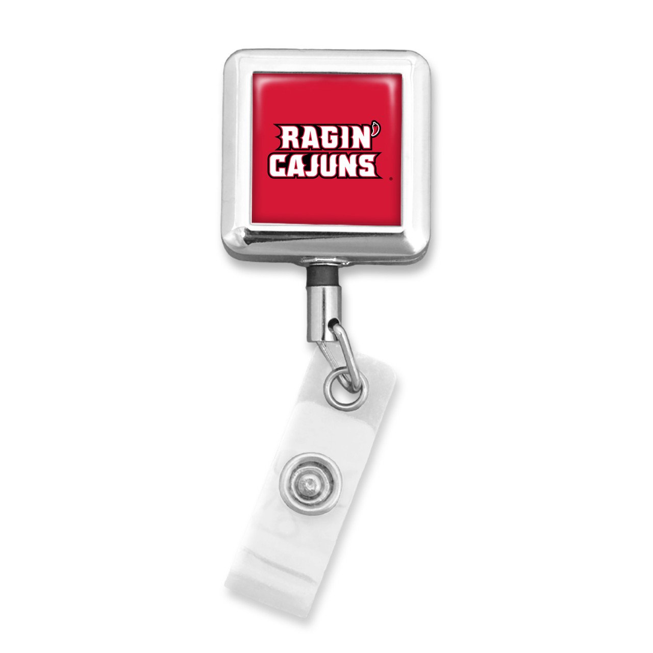 Louisiana Lafayette Ragin' Cajuns Badge Reel Alligator Clip- Square