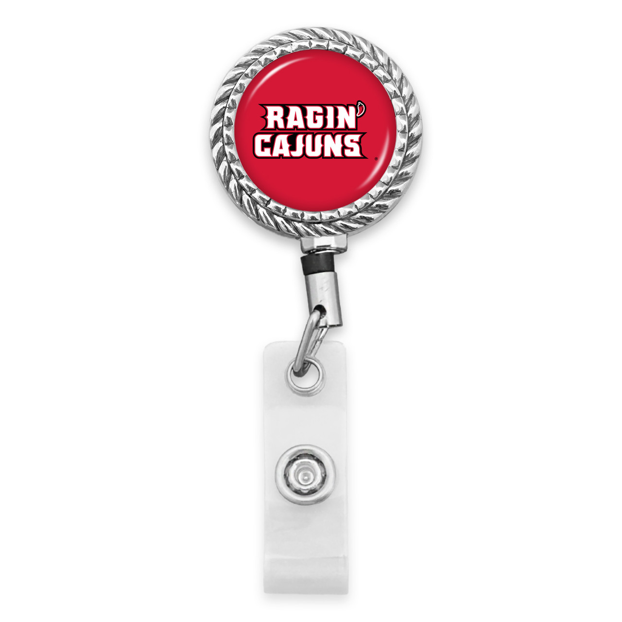 Louisiana Lafayette Ragin' Cajuns Belt Clip Badge Reel- Rope Edge