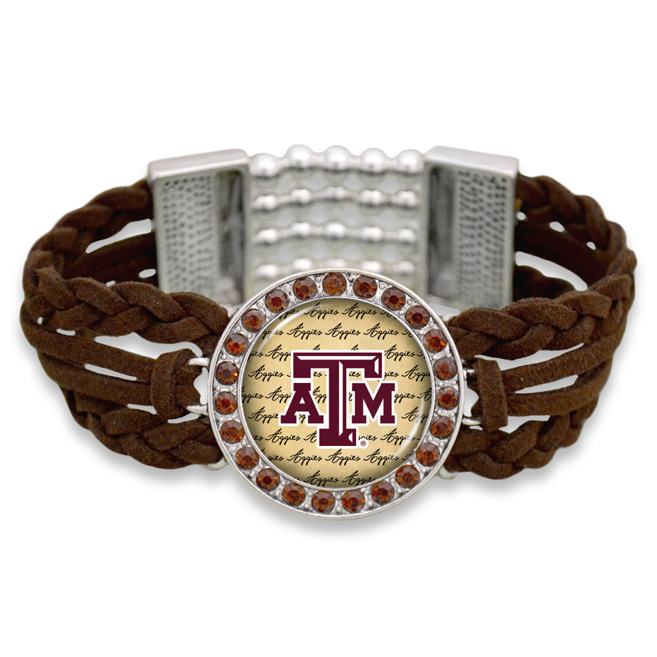 *Choose Your College* Bracelet- Brown Braided Suede/ Script Background
