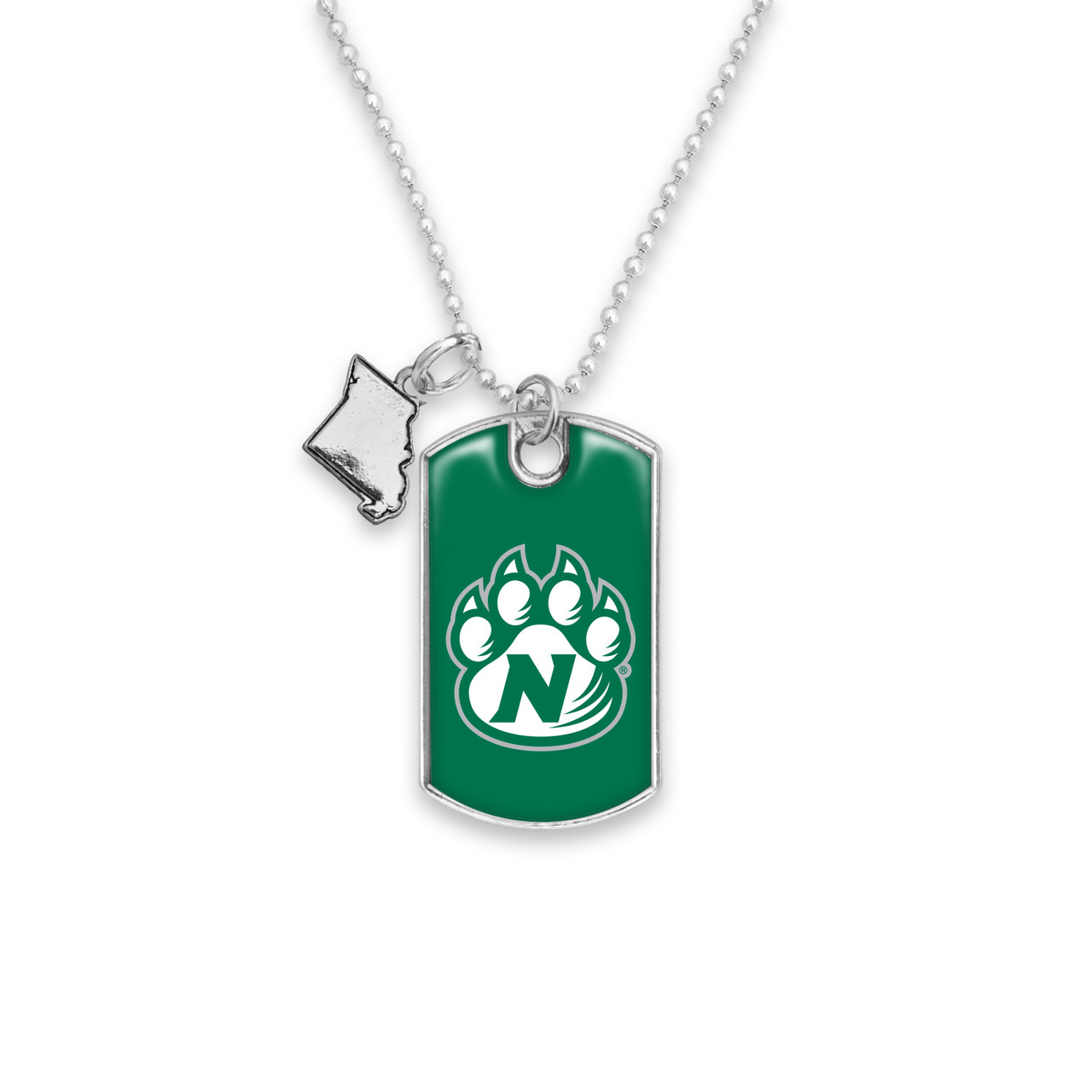 Northwest Missouri State Bearcats Car Charm- Rear View Mirror Dog Tag with State Charm