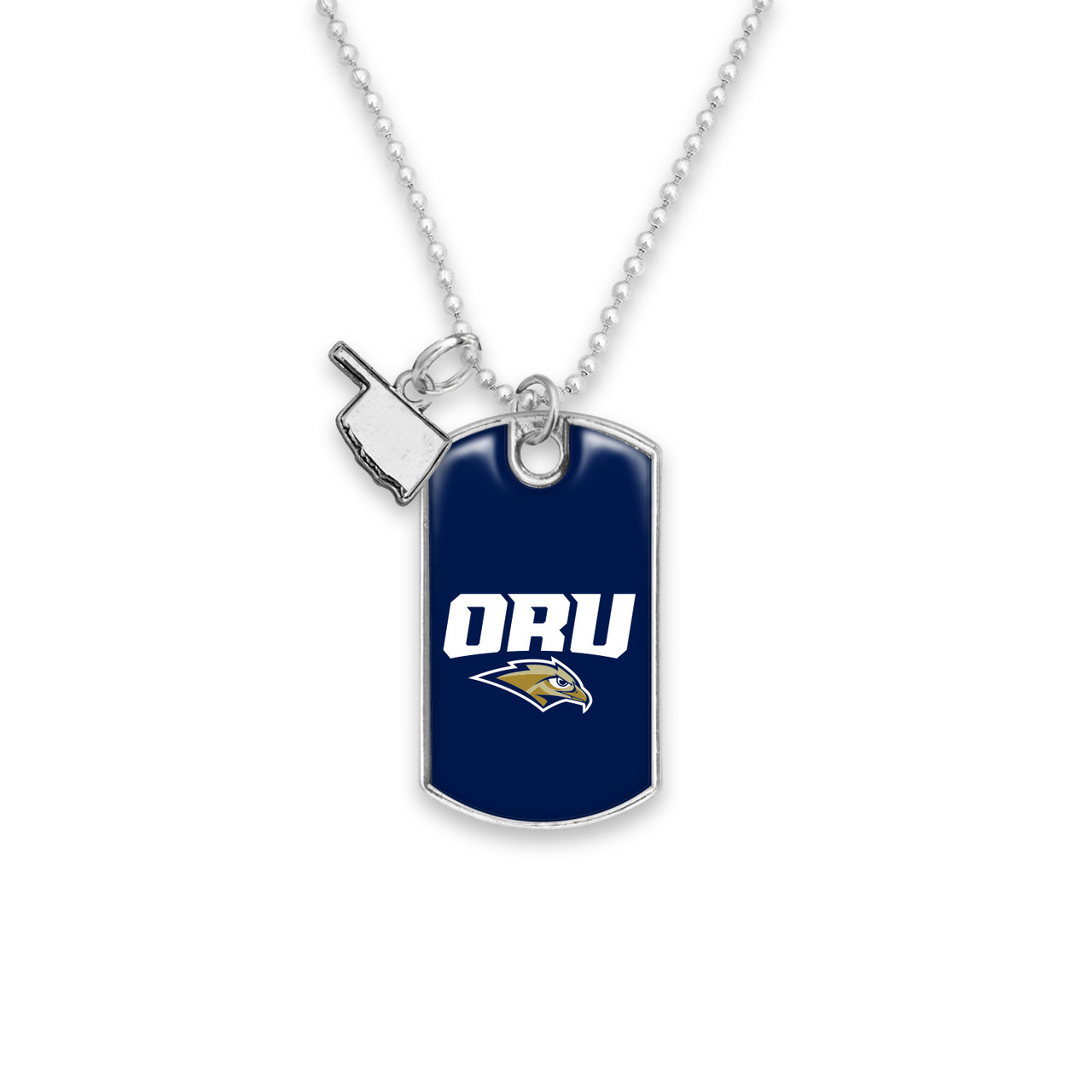 Oral Roberts Golden Eagles Car Charm- Rear View Mirror Dog Tag with State Charm