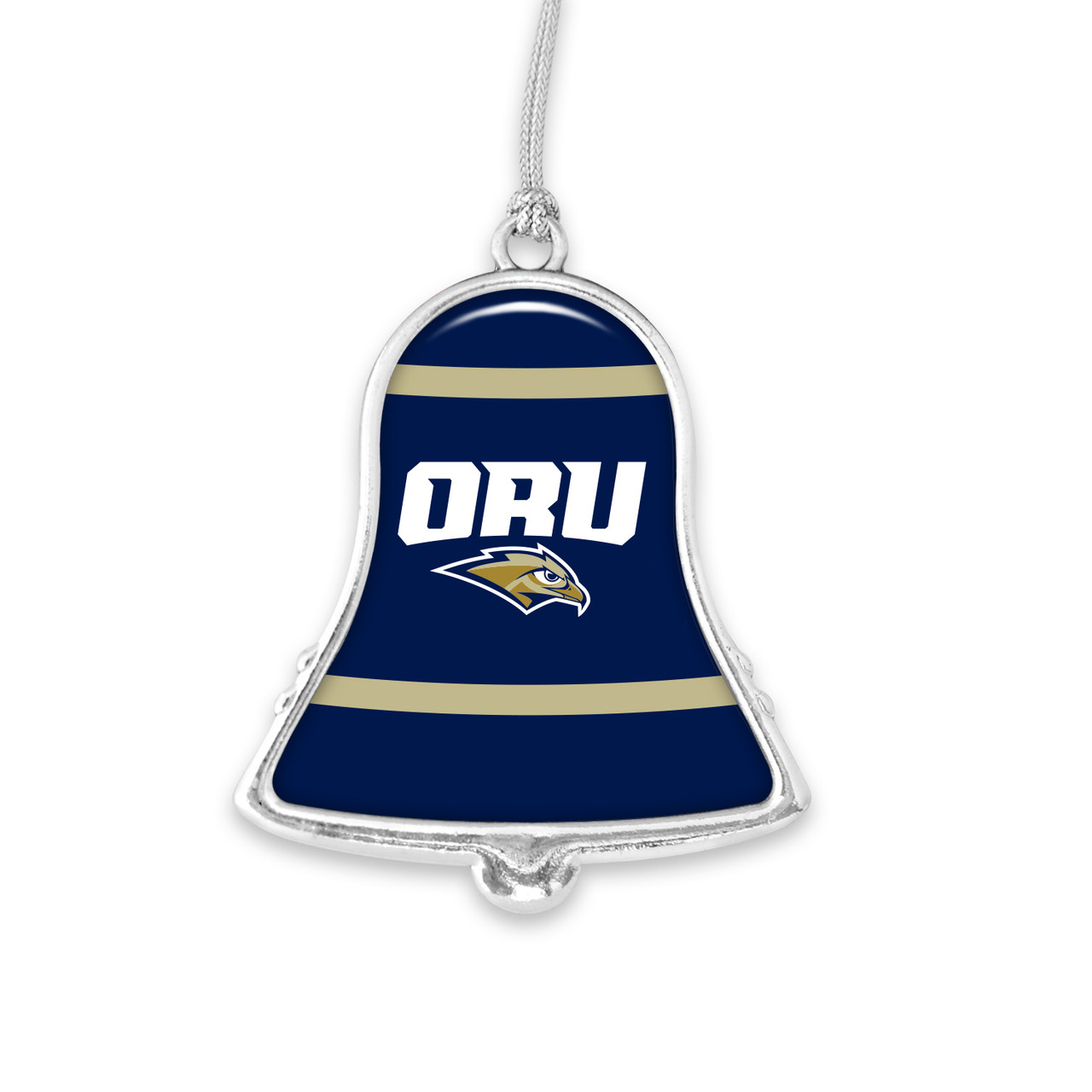 Oral Roberts Golden Eagles Christmas Ornament- Bell with Team Logo Stripes