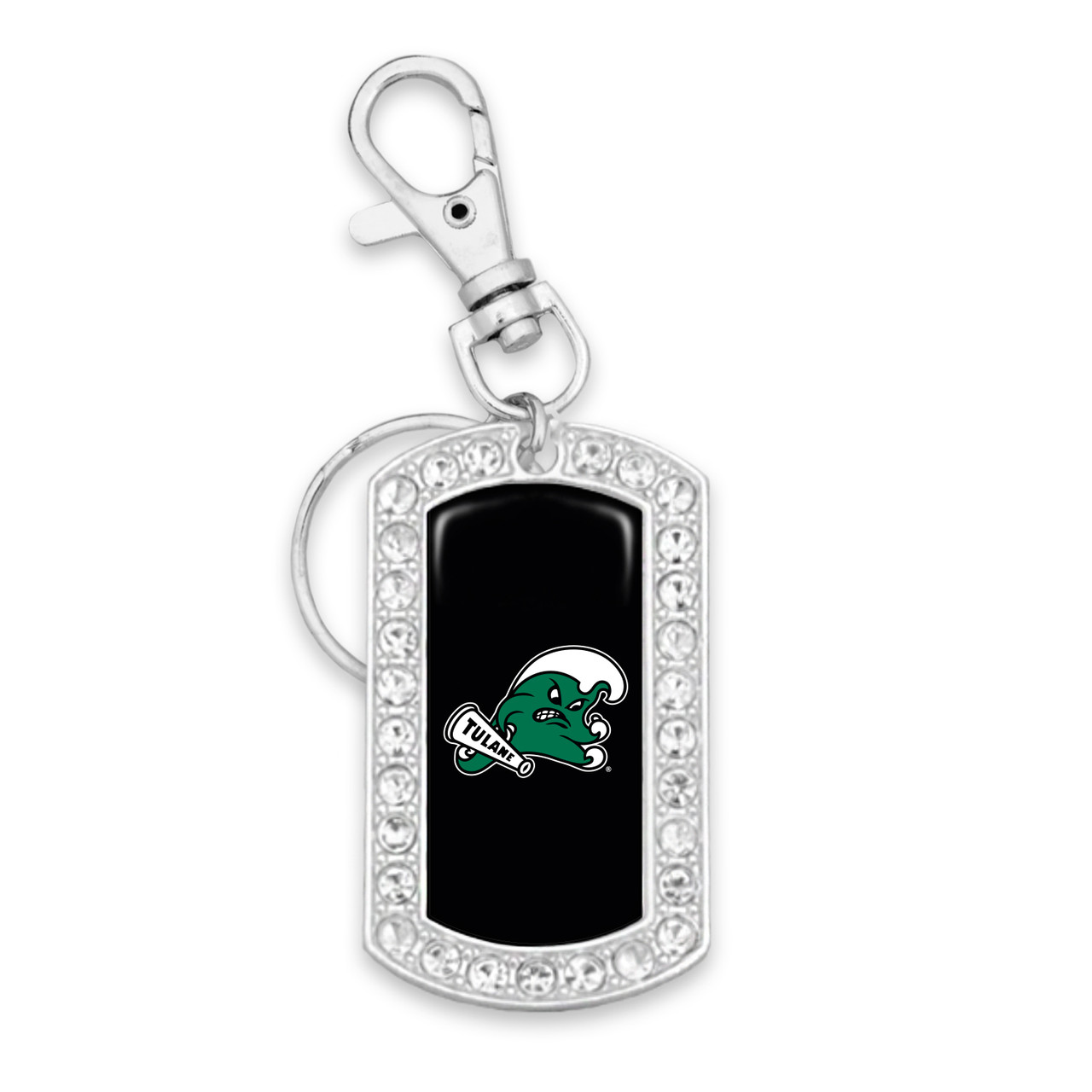 Tulane Green Wave Key Chain- Crystal Dogtag