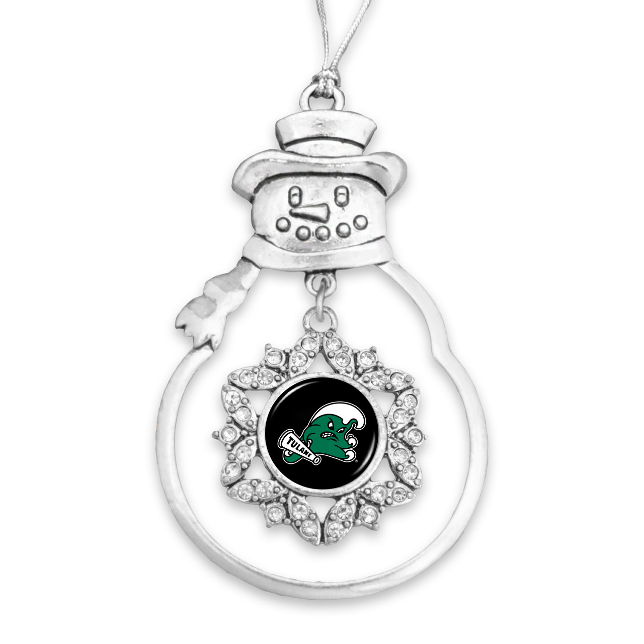 Tulane Green Wave Christmas Ornament- Snowman with Hanging Charm
