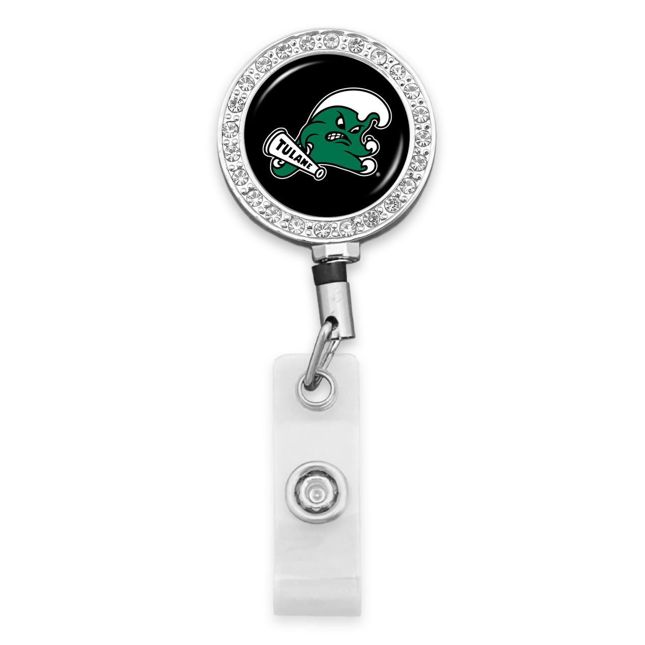 Tulane Green Wave Belt Clip Badge Reel- Crystal