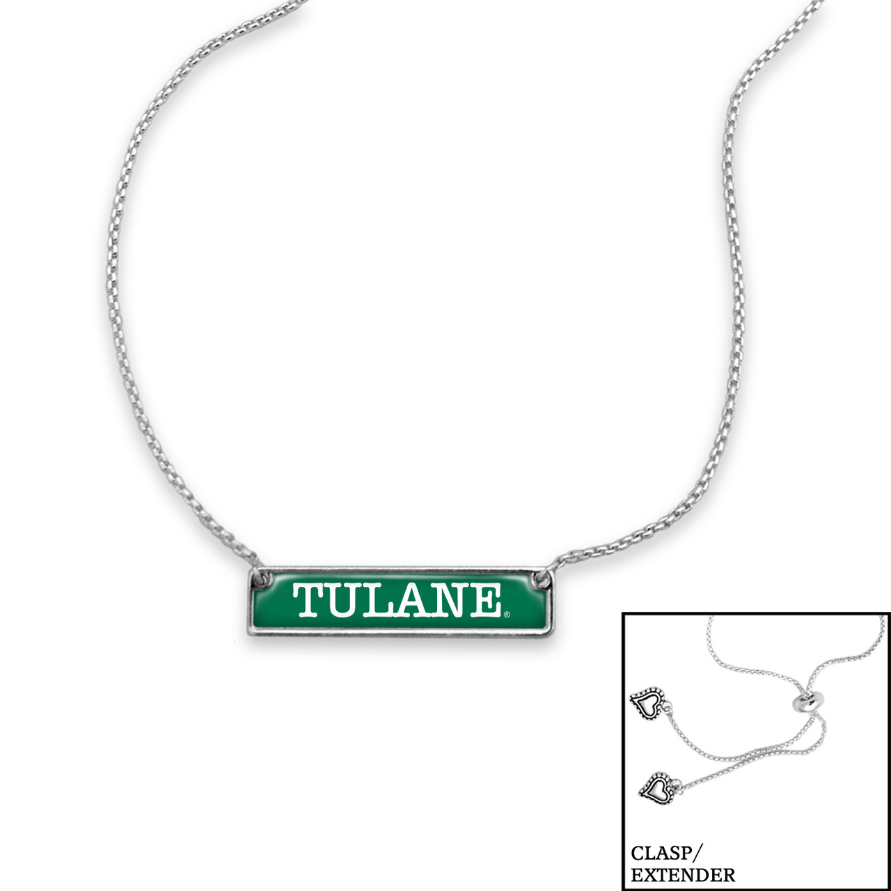 Tulane Green Wave Necklace- Nameplate (Adjustable Slider Bead)